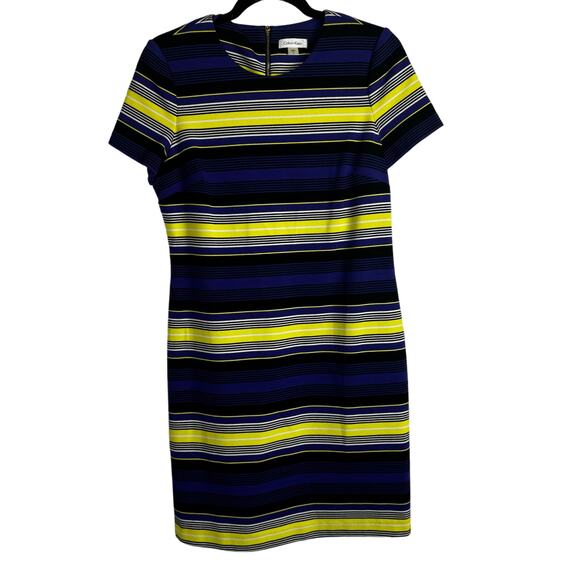Calvin Klein Women's Stripes Shift Dress Blue Yellow Black Size 8 Above Knee - Picture 1 of 11